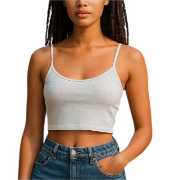 Streetwear Society Ribbed Crop White Cami Tank Top Adjustable Spaghetti Straps M - Picture 1 of 8